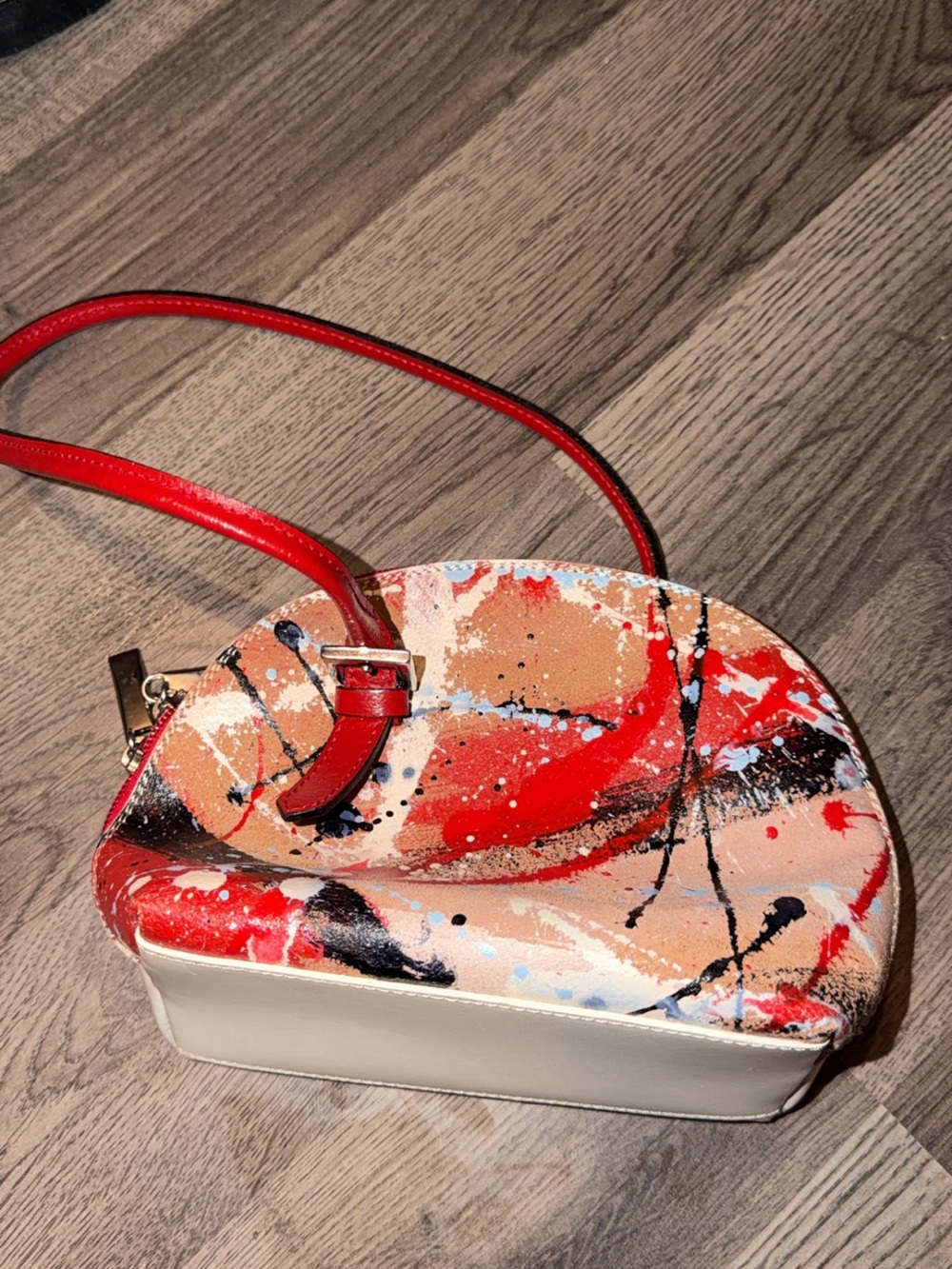 Barocco Made in Italy Abstract Art Shoulder Bag Red Cream